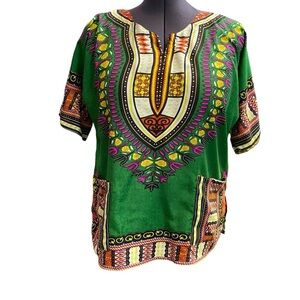 Tease Classic African Dashiki Pattern Shirt Size L Vibrant Multicolor Unisex
